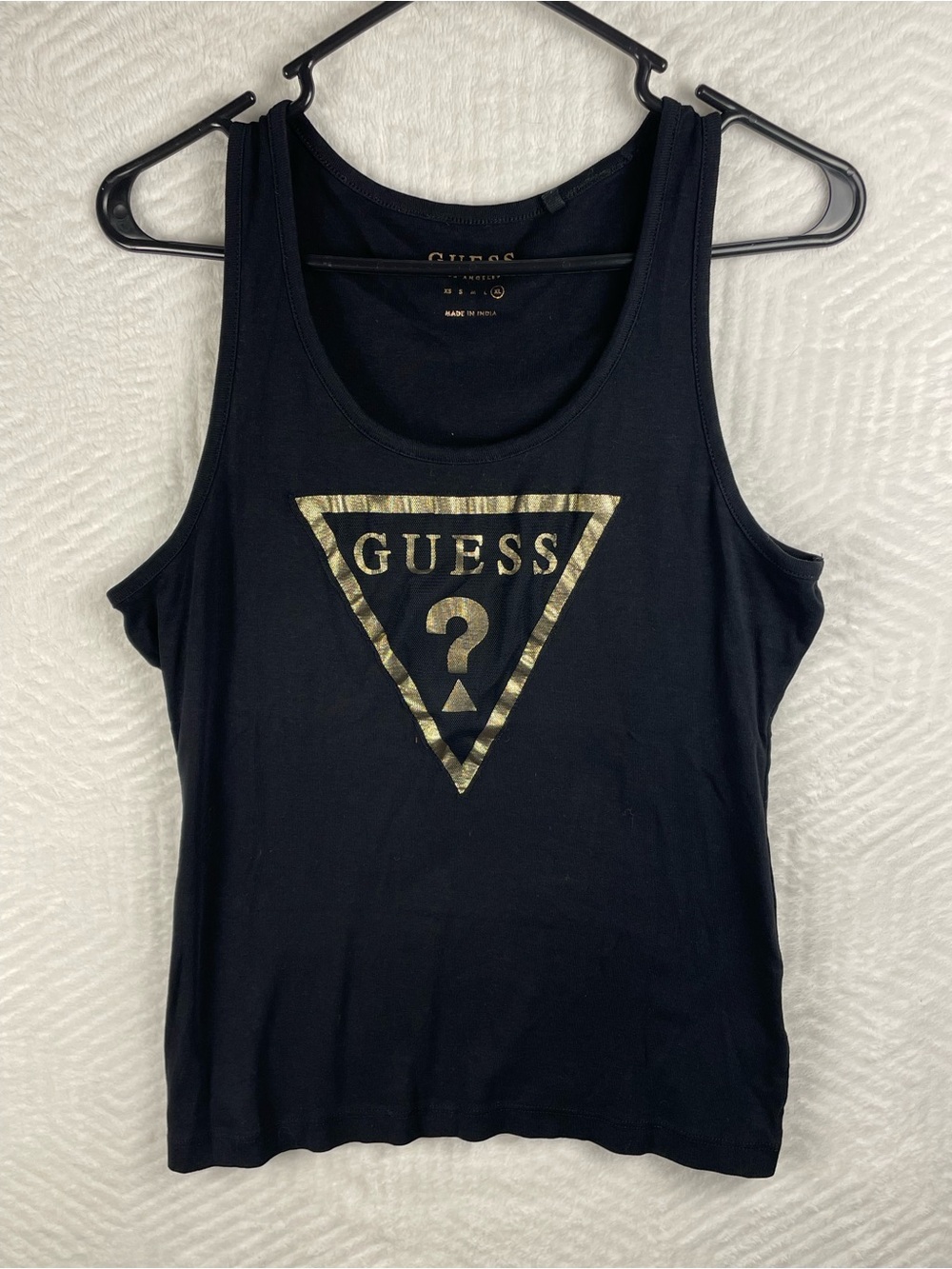 Y2K Guess Black Tank with Metallic Gold Logo